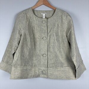 TWEEDS Womens Linen Blend Blazer‎ 14 Taupe Tailored Minimal Quiet Luxury Boxy